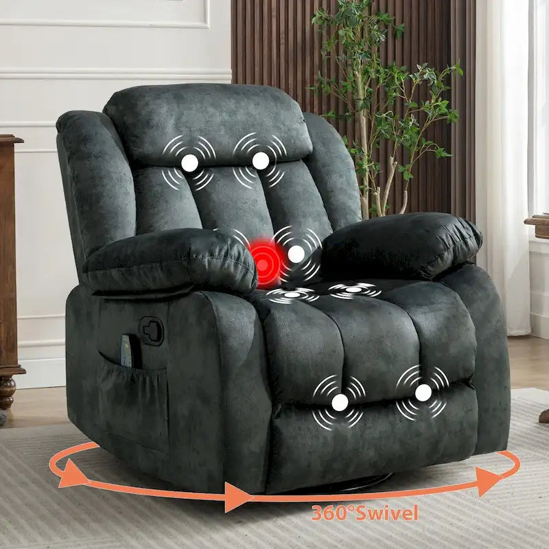 Fauteuil Inclinable à Bascule de Massage Manuel Pivotant 360° avec Chaleur et Vibration