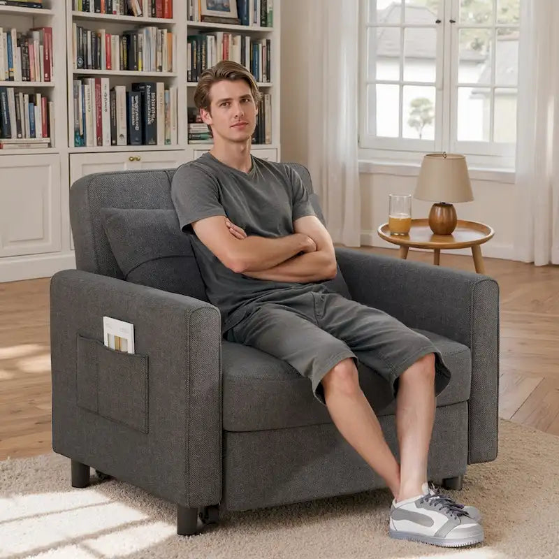 Fauteuil-lit escamotable 3 en 1, fauteuil convertible réglable pliable, canapé de détente capitonné