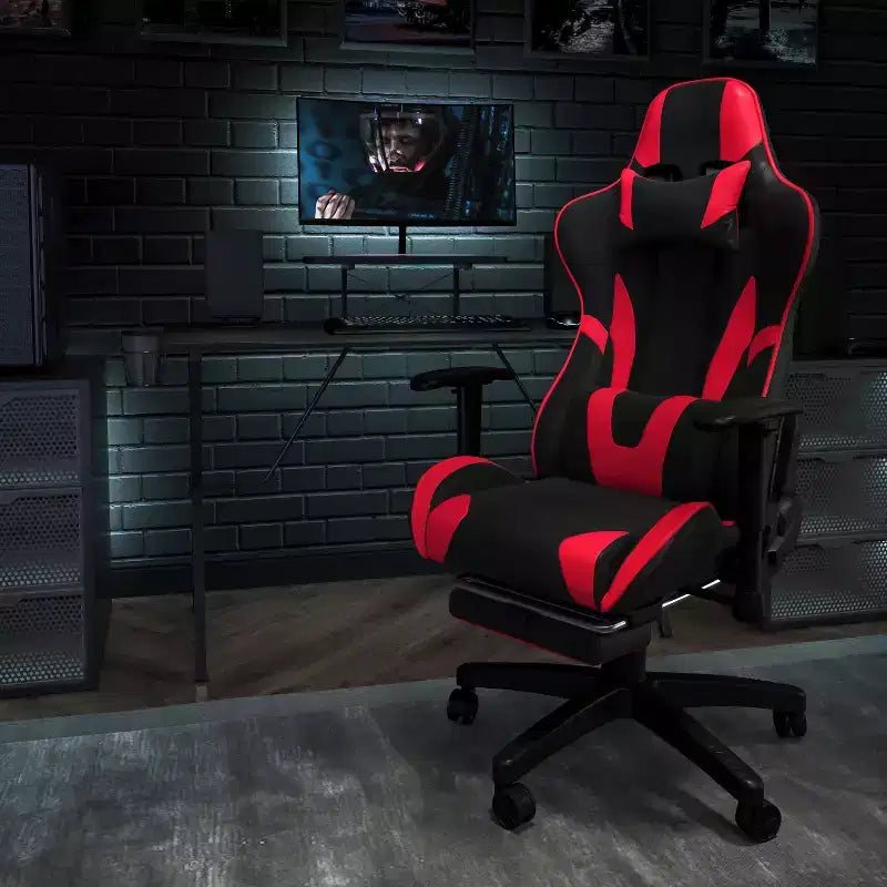 Chaise de jeu Flash Furniture X30 Chaise de bureau ergonomique de course avec dossier entièrement inclinable et repose-pieds coulissant en cuir souple rouge