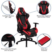 Chaise de jeu Flash Furniture X30 Chaise de bureau ergonomique de course avec dossier entièrement inclinable et repose-pieds coulissant en cuir souple rouge