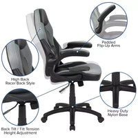 Fauteuil de bureau ergonomique pivotant réglable Flash Furniture X10 pour gamer avec accoudoirs relevables