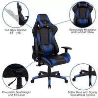 Chaise de jeu ergonomique Emma et Oliver Racing avec dossier entièrement inclinable en cuir synthétique rouge