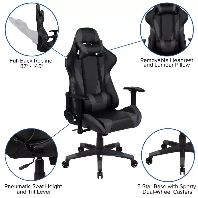 Chaise de jeu ergonomique Emma et Oliver Racing avec dossier entièrement inclinable en cuir synthétique rouge