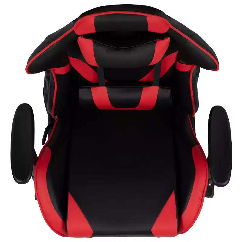 Chaise de jeu ergonomique Emma and Oliver Racing avec dossier inclinable et repose-pieds en similicuir rouge