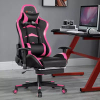 Chaise gaming de massage de bureau Costway inclinable pivotante de course avec repose-pieds