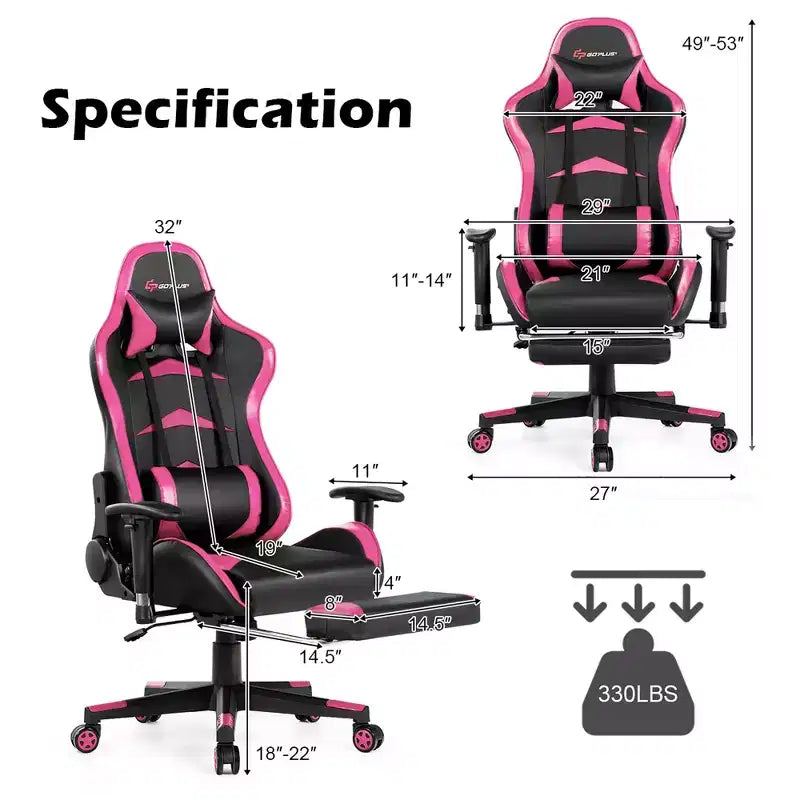 Chaise gaming de massage de bureau Costway inclinable pivotante de course avec repose-pieds