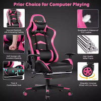 Chaise gaming de massage de bureau Costway inclinable pivotante de course avec repose-pieds
