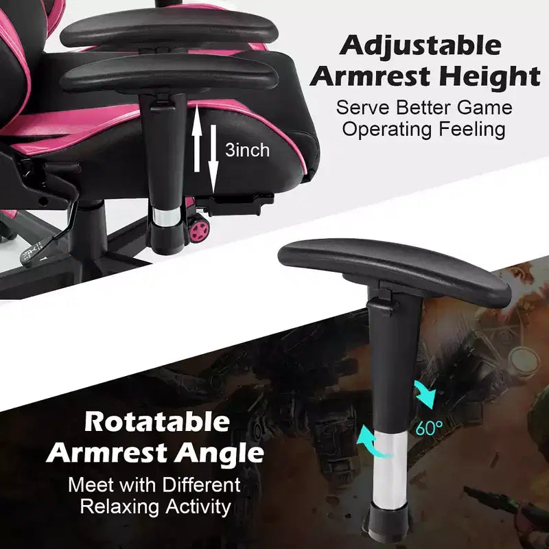 Chaise gaming de massage de bureau Costway inclinable pivotante de course avec repose-pieds