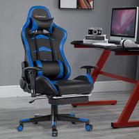 Chaise gaming de massage de bureau Costway inclinable pivotante de course avec repose-pieds