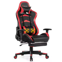 Chaise gaming de massage de bureau Costway inclinable pivotante de course avec repose-pieds