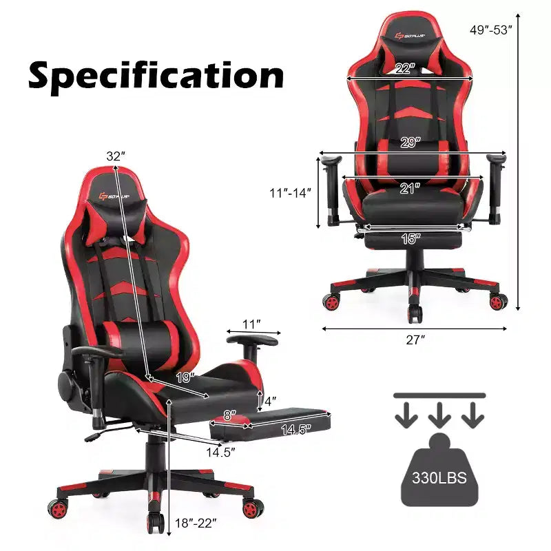 Chaise gaming de massage de bureau Costway inclinable pivotante de course avec repose-pieds