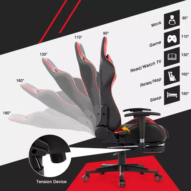 Chaise gaming de massage de bureau Costway inclinable pivotante de course avec repose-pieds