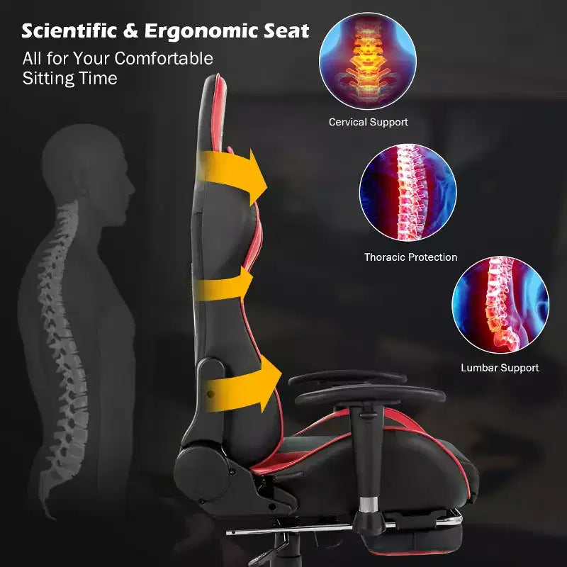 Chaise gaming de massage de bureau Costway inclinable pivotante de course avec repose-pieds