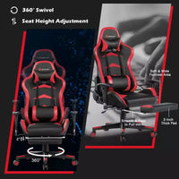 Chaise gaming de massage de bureau Costway inclinable pivotante de course avec repose-pieds