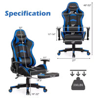 Chaise gaming de massage de bureau Costway inclinable pivotante de course avec repose-pieds
