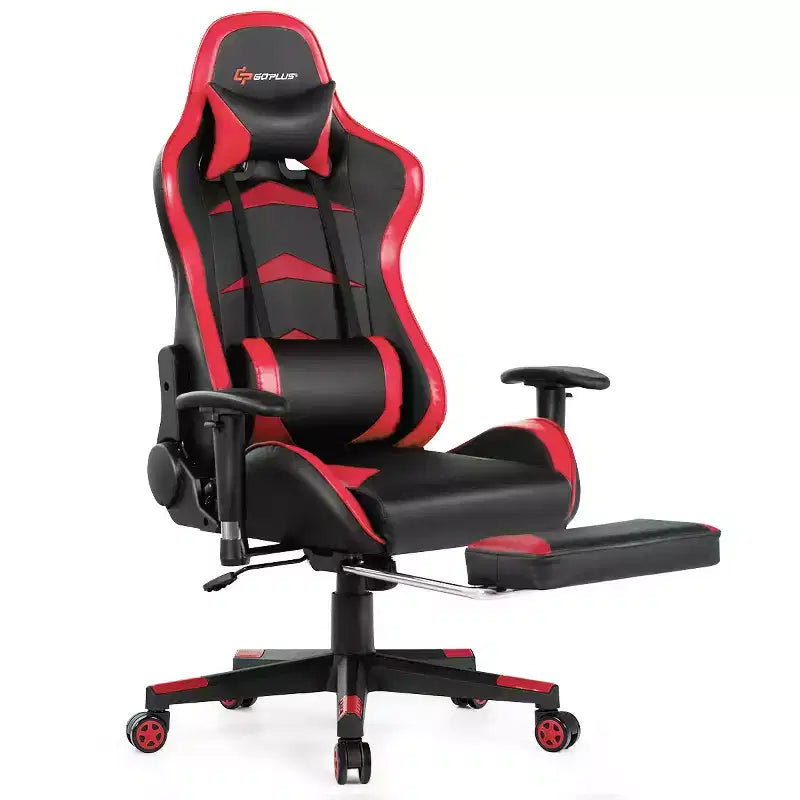 Chaise gaming de massage de bureau Costway inclinable pivotante de course avec repose-pieds
