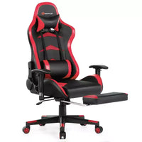 Chaise gaming de massage de bureau Costway inclinable pivotante de course avec repose-pieds