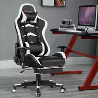 Chaise gaming de massage de bureau Costway inclinable pivotante de course avec repose-pieds
