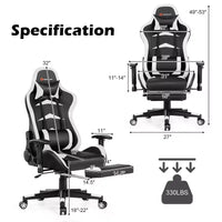 Chaise gaming de massage de bureau Costway inclinable pivotante de course avec repose-pieds