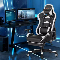 Chaise gaming de massage de bureau Costway inclinable pivotante de course avec repose-pieds