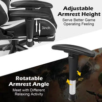 Chaise gaming de massage de bureau Costway inclinable pivotante de course avec repose-pieds