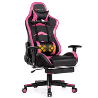 Chaise gaming de massage de bureau Costway inclinable pivotante de course avec repose-pieds