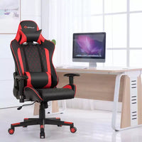 Fauteuil de massage gamer inclinable Costway avec support lombaire et appui-tête Blanc/Bleu/Rose/Rouge