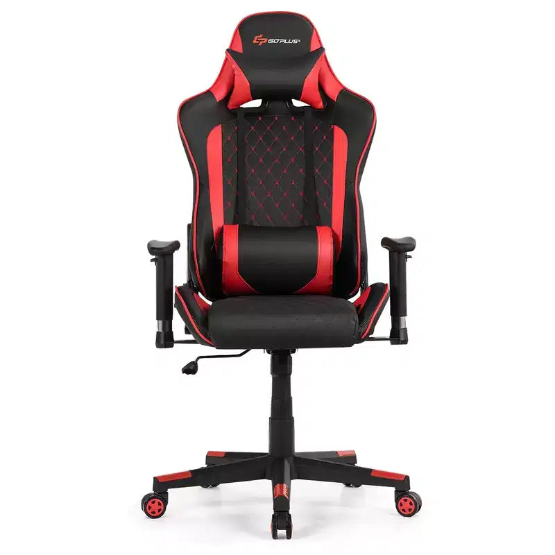 Fauteuil de massage gamer inclinable Costway avec support lombaire et appui-tête Blanc/Bleu/Rose/Rouge