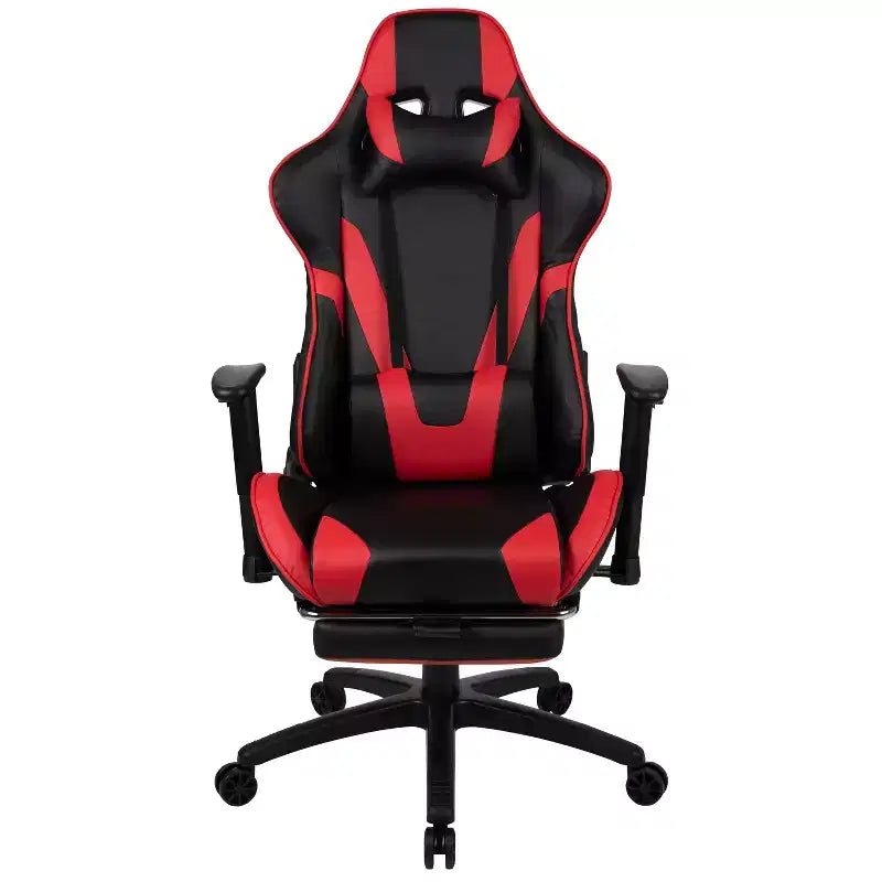 Chaise de jeu inclinable en similicuir BlackArc – Accoudoirs pivotants réglables en hauteur, repose-pieds escamotable, oreillers de tête et lombaires