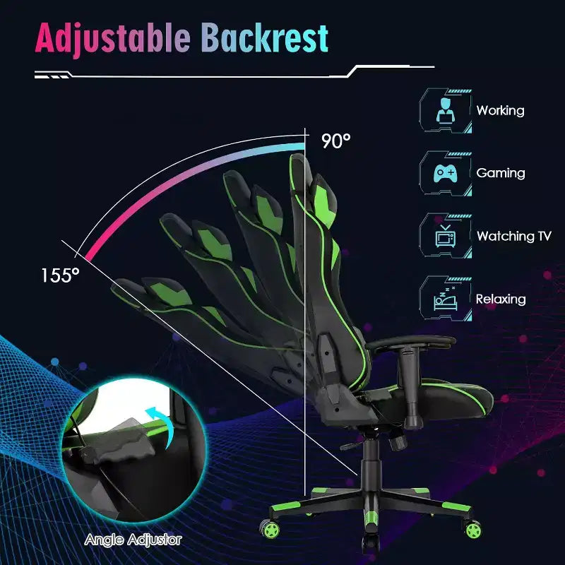 Chaise gaming Costway pivotante réglable pour ordinateur avec lumières LED dynamiques