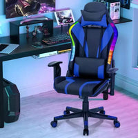 Chaise gaming Costway pivotante réglable pour ordinateur avec lumières LED dynamiques