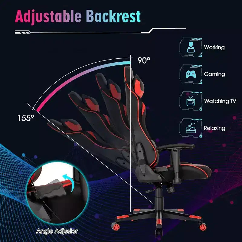 Chaise gaming Costway pivotante réglable pour ordinateur avec lumières LED dynamiques