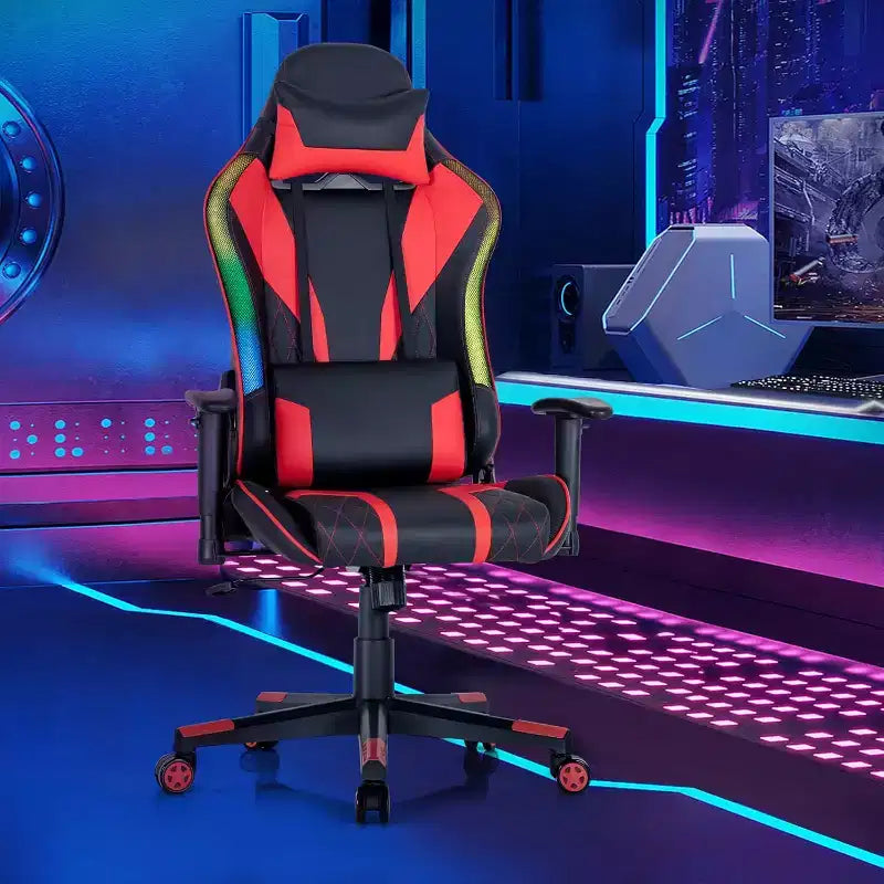 Chaise gaming Costway pivotante réglable pour ordinateur avec lumières LED dynamiques