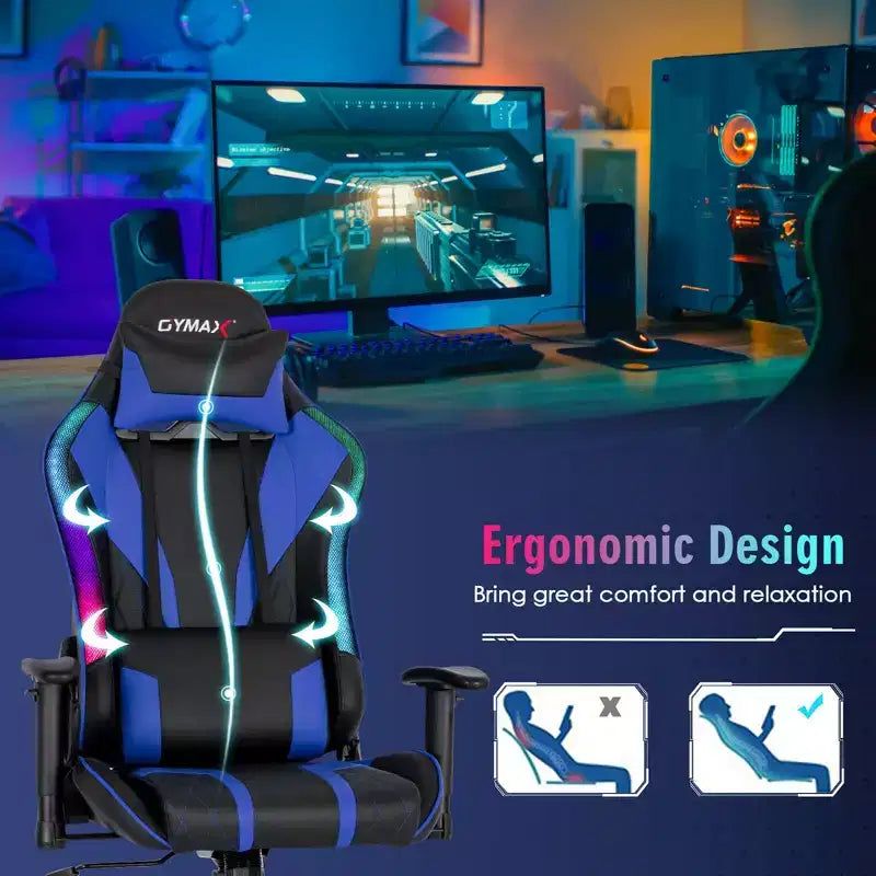 Chaise gaming Costway pivotante réglable pour ordinateur avec lumières LED dynamiques