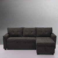 Canapé sectionnel réversible avec lit escamotable, méridienne de rangement dissimulée, pieds durables,