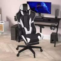 Chaise de jeu Flash Furniture X30 Chaise d'ordinateur de course avec dossier inclinable, repose-pieds coulissant et roulettes transparentes
