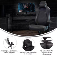 Flash Furniture Falco Chaise de jeu ergonomique à dossier haut réglable avec accoudoirs 4D, oreiller appui-tête et support lombaire réglable