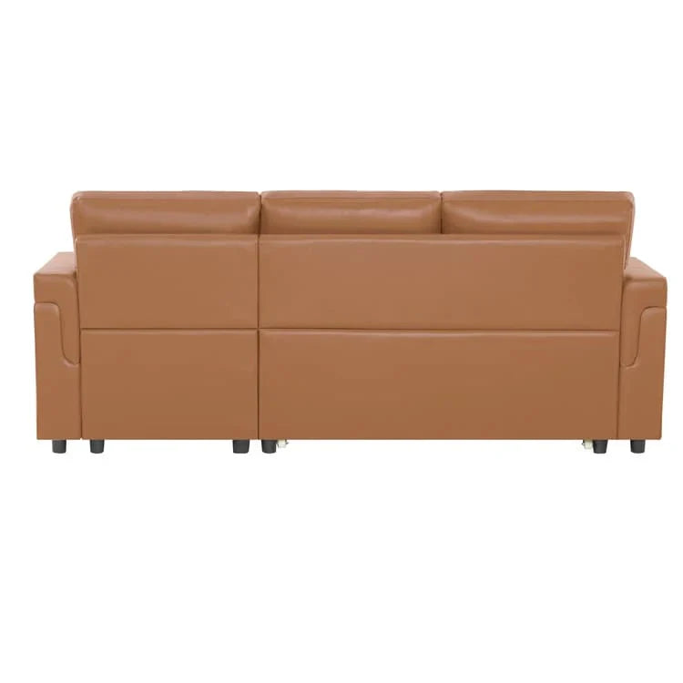 Canapé sectionnel réversible avec lit escamotable, méridienne de rangement dissimulée, pieds durables,