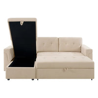 Canapé sectionnel réversible avec lit escamotable, méridienne de rangement dissimulée, pieds durables,