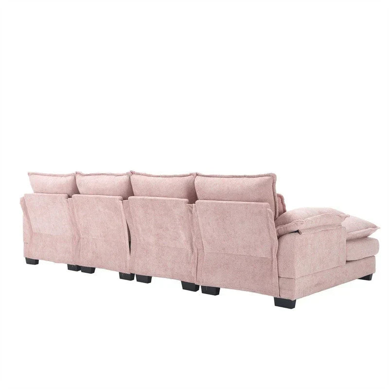 Canapé Sectionnel Canapé Nuage pour Salon, Canapé Moderne Forme U en Chenille/Bouclette, Canapé-Lit Modulable Confortable avec Double Méridienne