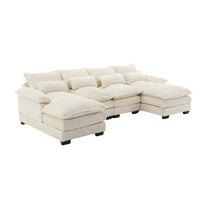 Canapé Sectionnel Canapé Nuage pour Salon, Canapé Moderne Forme U en Chenille/Bouclette, Canapé-Lit Modulable Confortable avec Double Méridienne