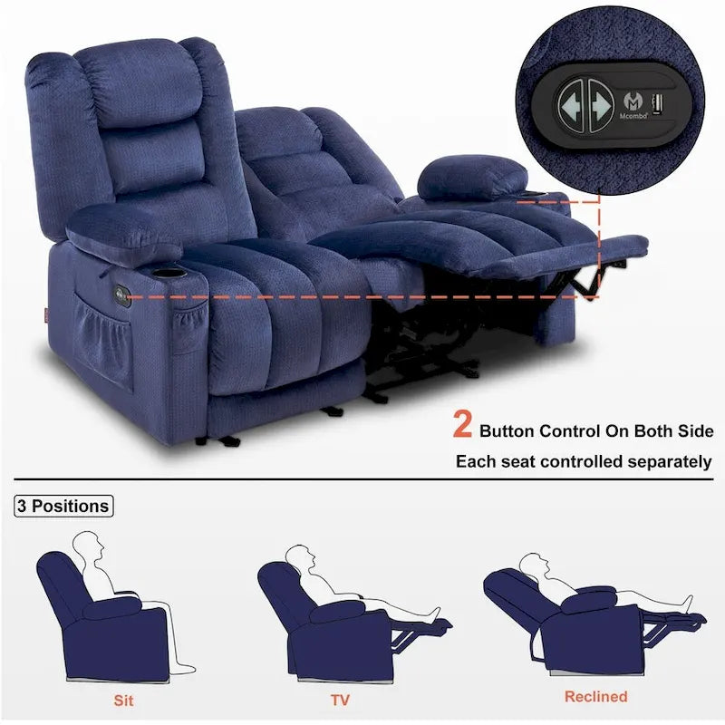 Causeuse Inclinable Électrique MCombo avec Chaleur et Massage, Tissu PR648