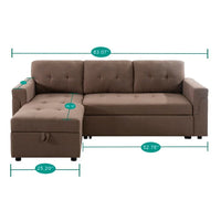 Canapé sectionnel réversible avec lit escamotable, méridienne de rangement dissimulée, pieds durables,