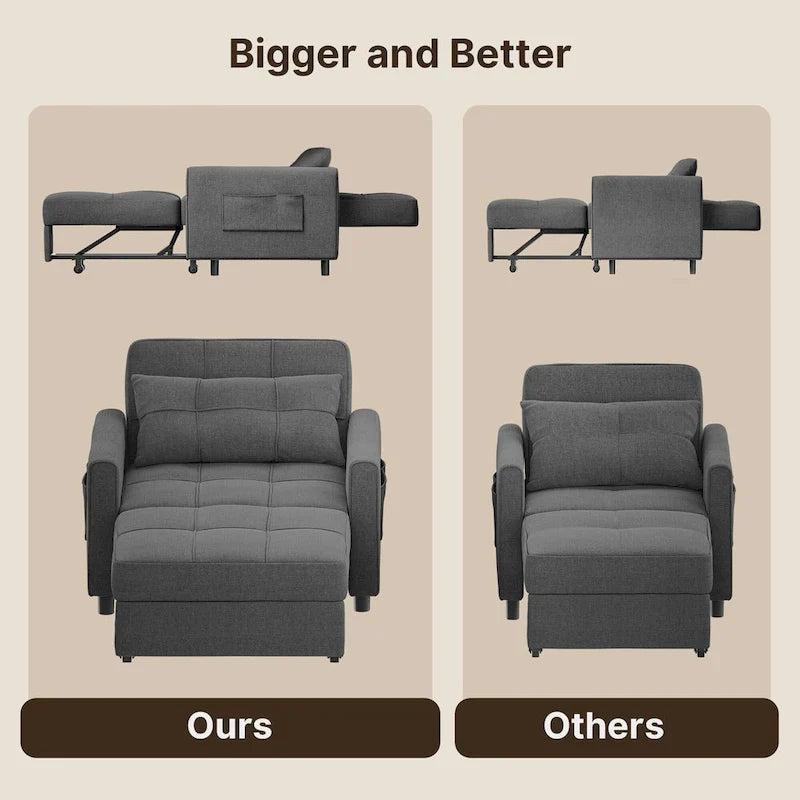 Fauteuil-lit escamotable 3 en 1, fauteuil convertible réglable pliable, canapé de détente capitonné