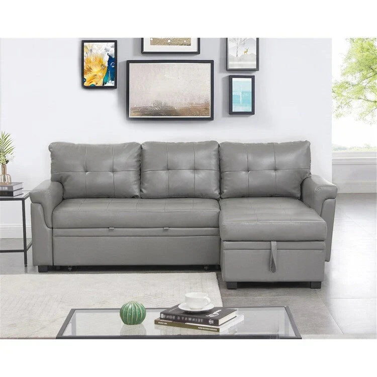 Canapé sectionnel convertible réversible avec lit escamotable, méridienne de rangement dissimulée et pieds durables
