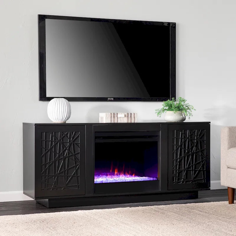 Meuble TV média avec foyer électrique à changement de couleur et rangement Delauro de SEI Furniture