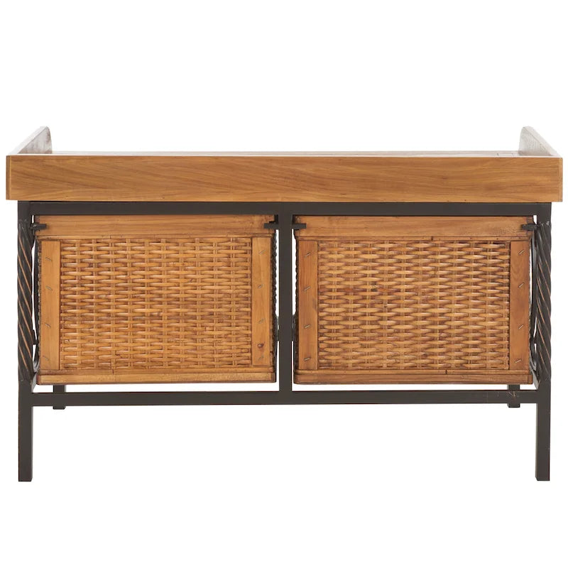 Banc de rangement SAFAVIEH Vasilija en étain antique/frêne clair – 33 x 15.7 x 20 – 33Lx16Px20H