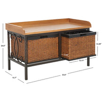Banc de rangement SAFAVIEH Vasilija en étain antique/frêne clair – 33 x 15.7 x 20 – 33Lx16Px20H