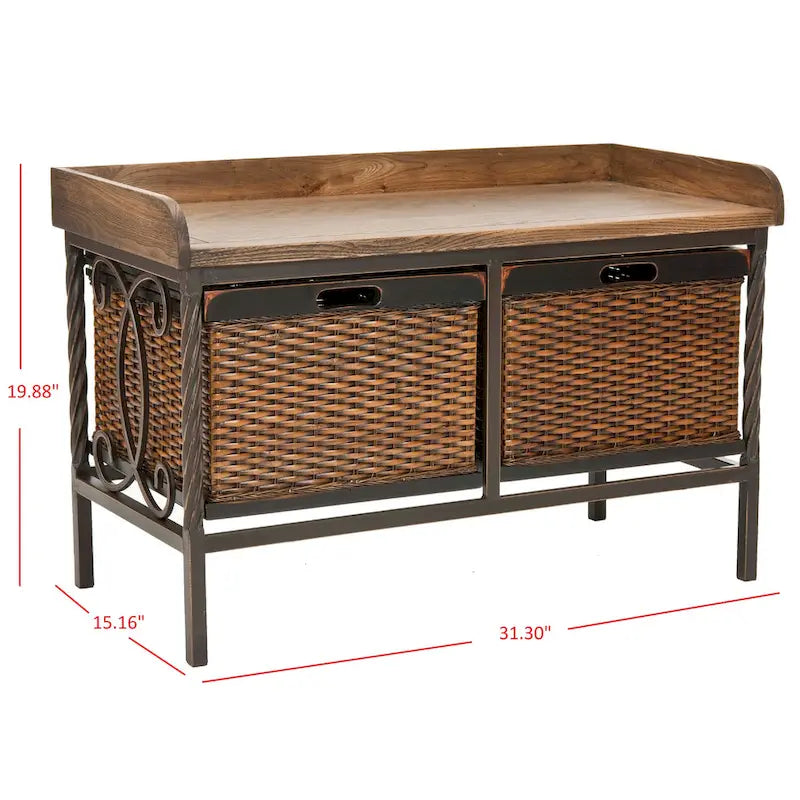 Banc de rangement SAFAVIEH Vasilija en étain antique/frêne clair – 33 x 15.7 x 20 – 33Lx16Px20H