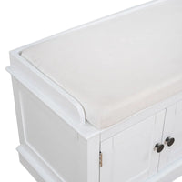 Banc de rangement 4 portes avec étagères réglables et coussin amovible (Bleu marine antique)